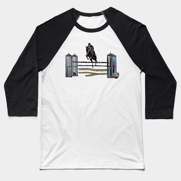 Horse Jumping Baseball T-Shirt by Shirasaya